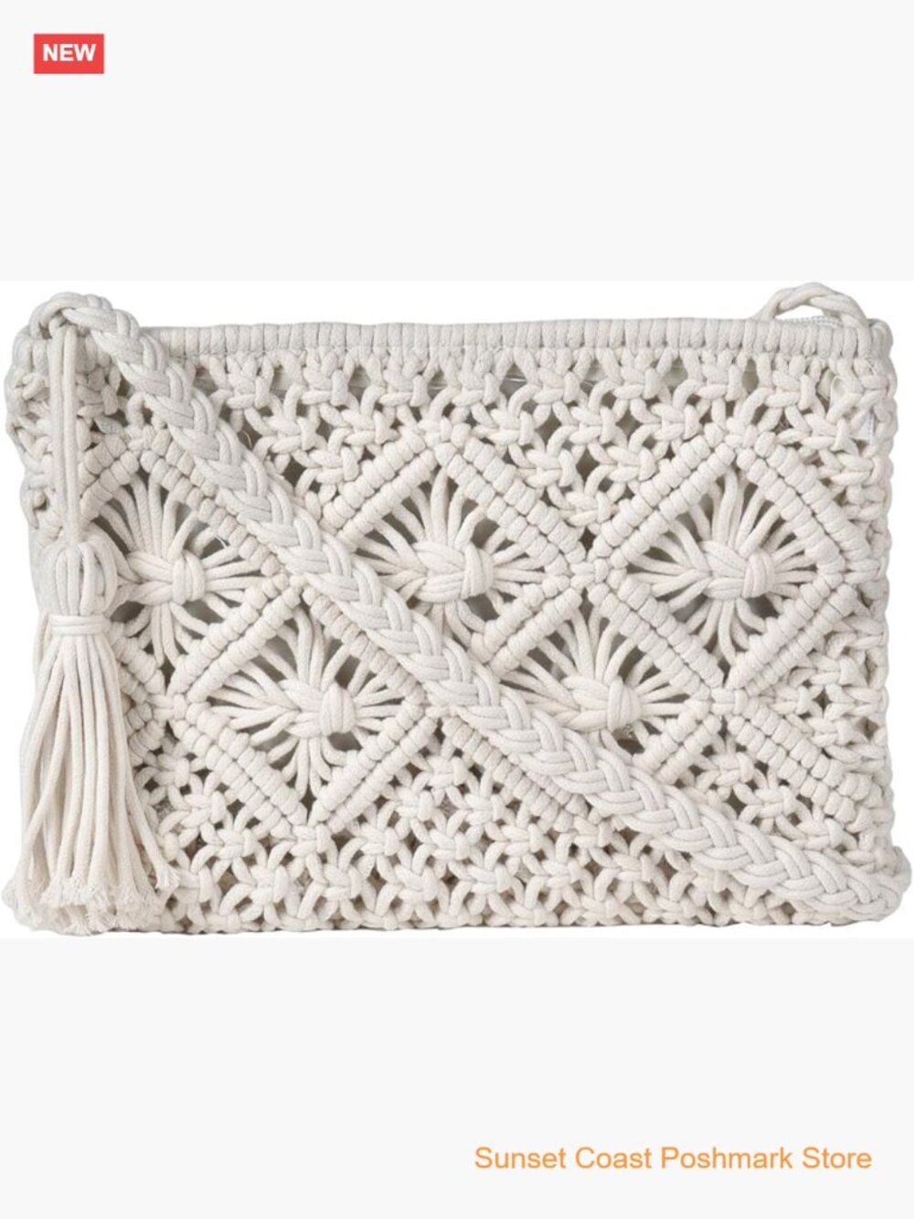 Handmade Crochet Crossbody Boho Bag with Tassel Cotton Rope Purse
